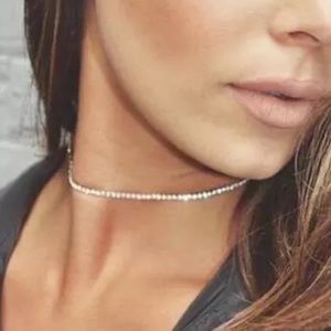 Silver Single layer choker crystal rhinestone necklace choker ice y2k 90’s sexy